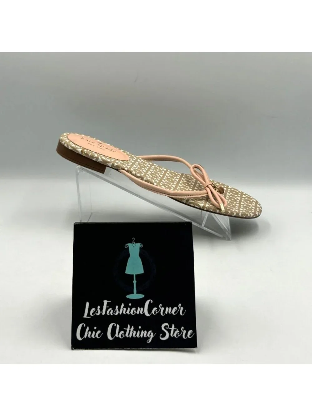 Kate Spade Women's Beige Pink Leather Mistic Bow Flats Sandals Size 9.5 3615